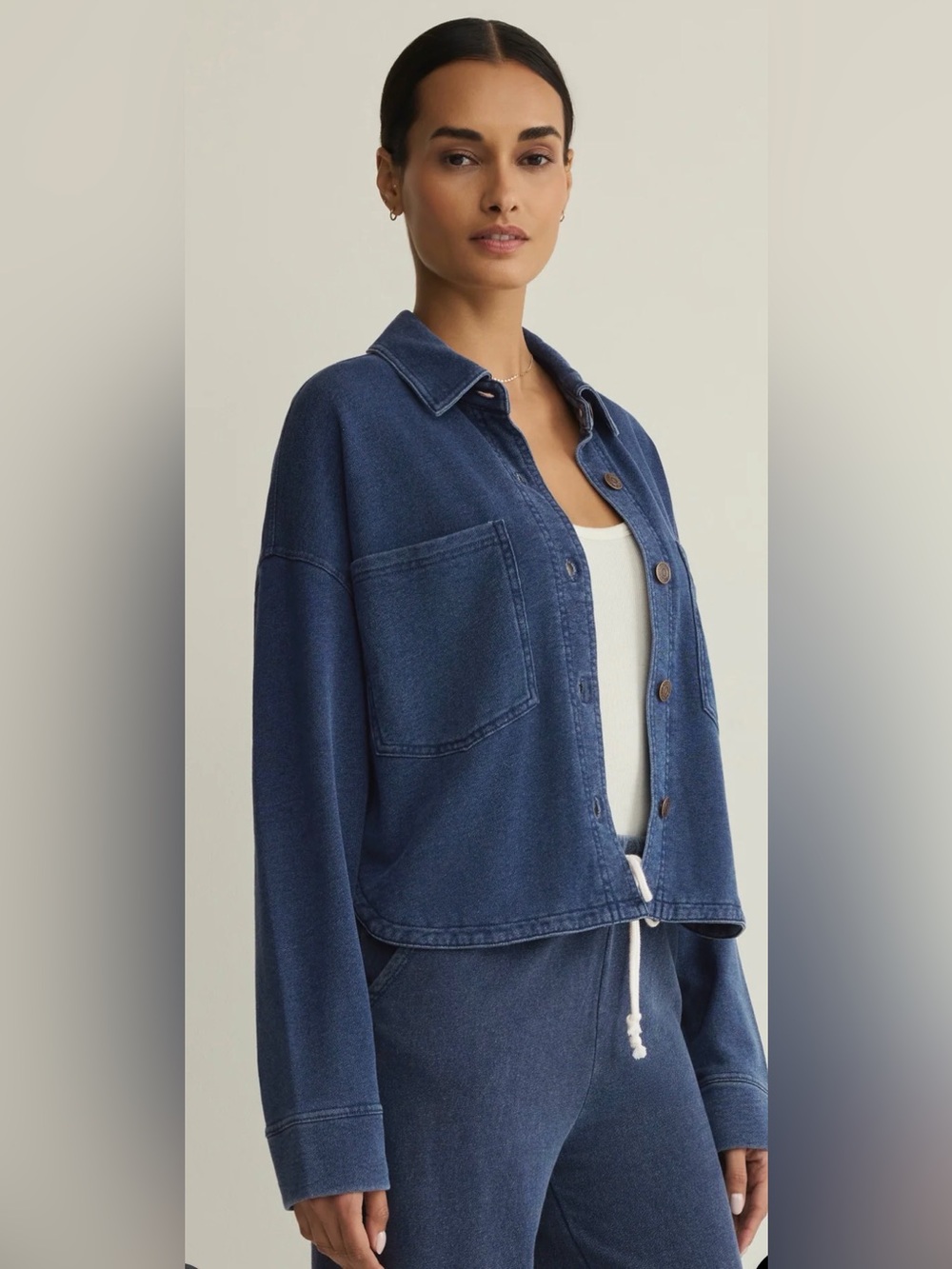Z Supply All Day Cropped Knit Denim Jacket - Picture 1 of 9
